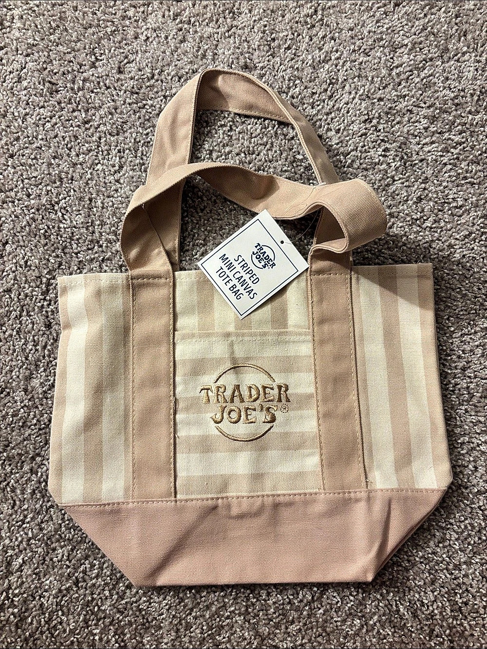 Trader Joe's Striped Mini Canvas Tote Bag in Beige & Brown